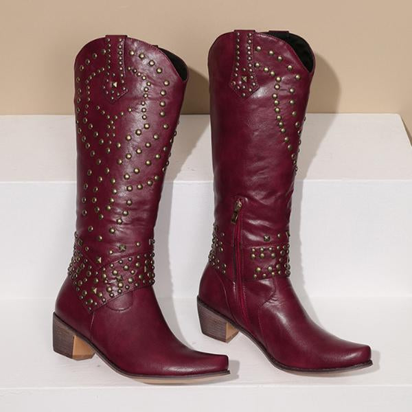 Lune London | High Boots With Metal Studs And Chunky Heel
