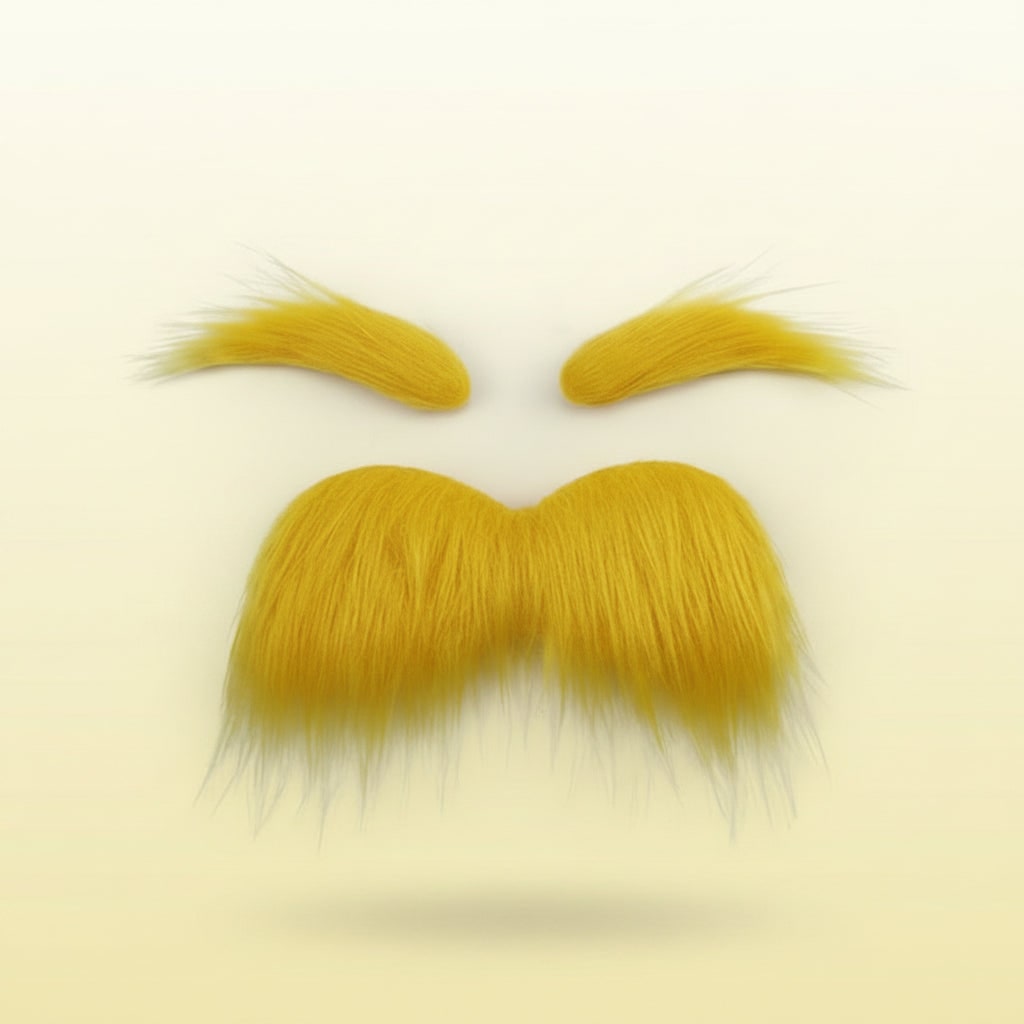 Kids' Halloween Costume Moustache and Fake Beard with Self Adhesive Eyebrows Set Bushy Yellow