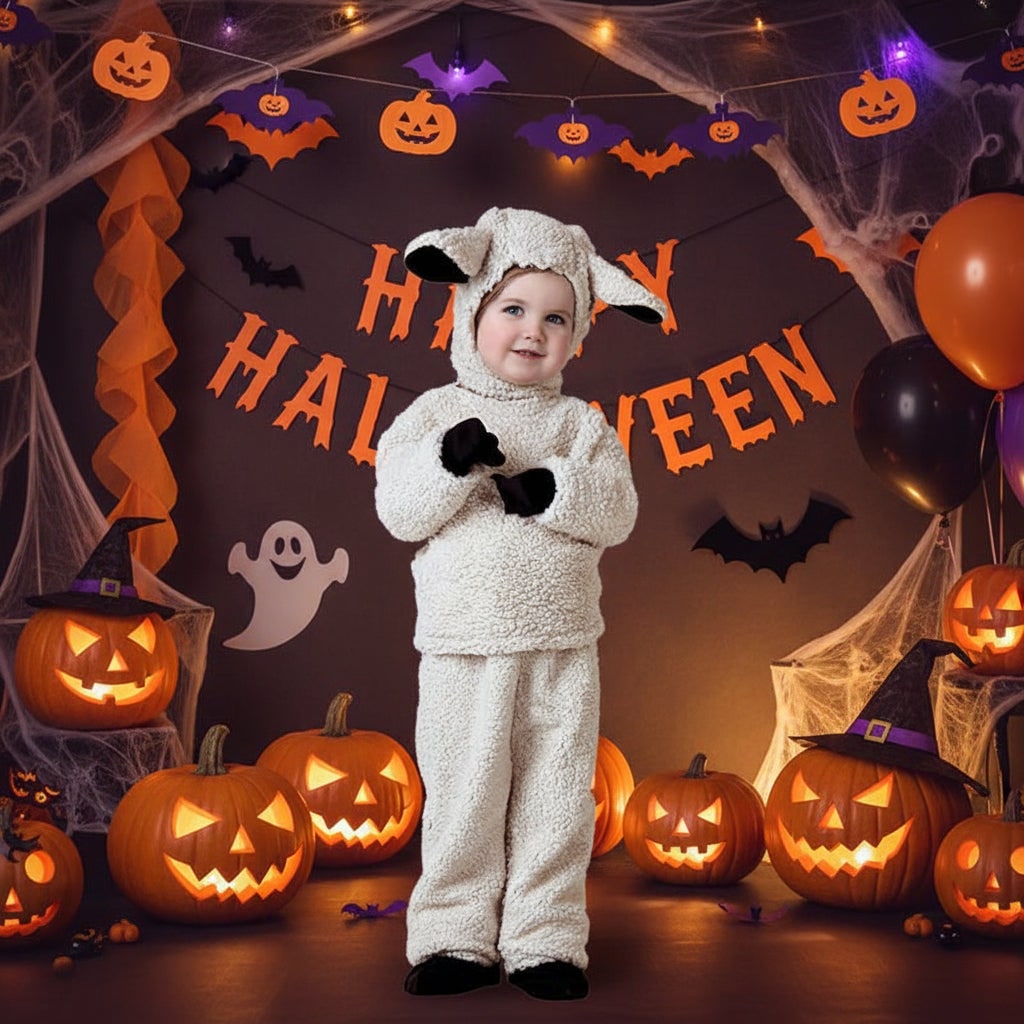 Kids' Halloween Animal Costume with Plush Fleece Hood Mittens and Shoe Covers
