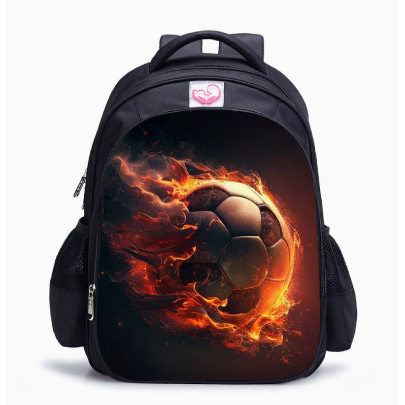 Kids' Soccer Backpack with Flaming Print Zippered Compartments and Adjustable Straps