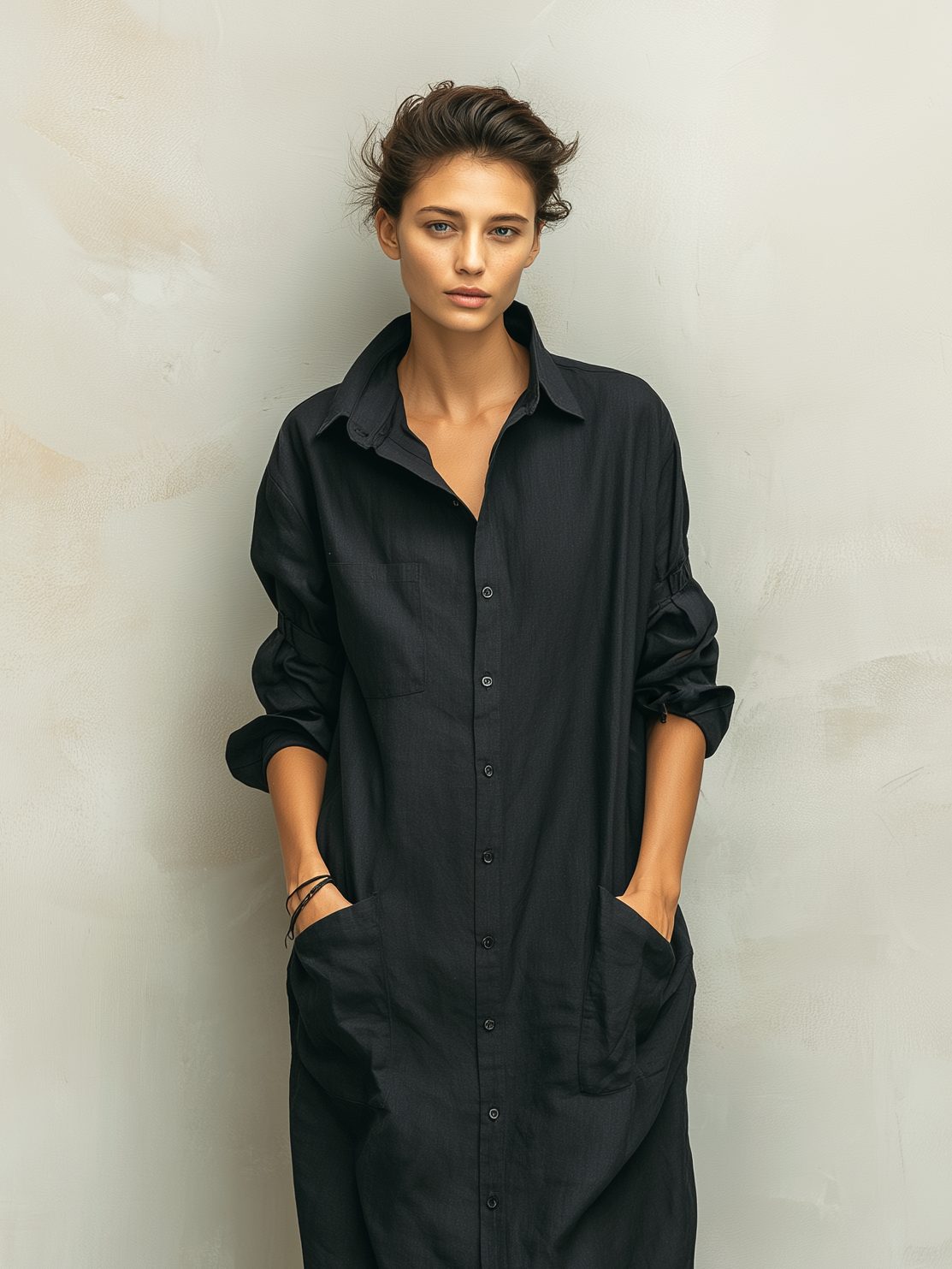 Maxi Shirt Dress with Collar and Long Sleeves for Women