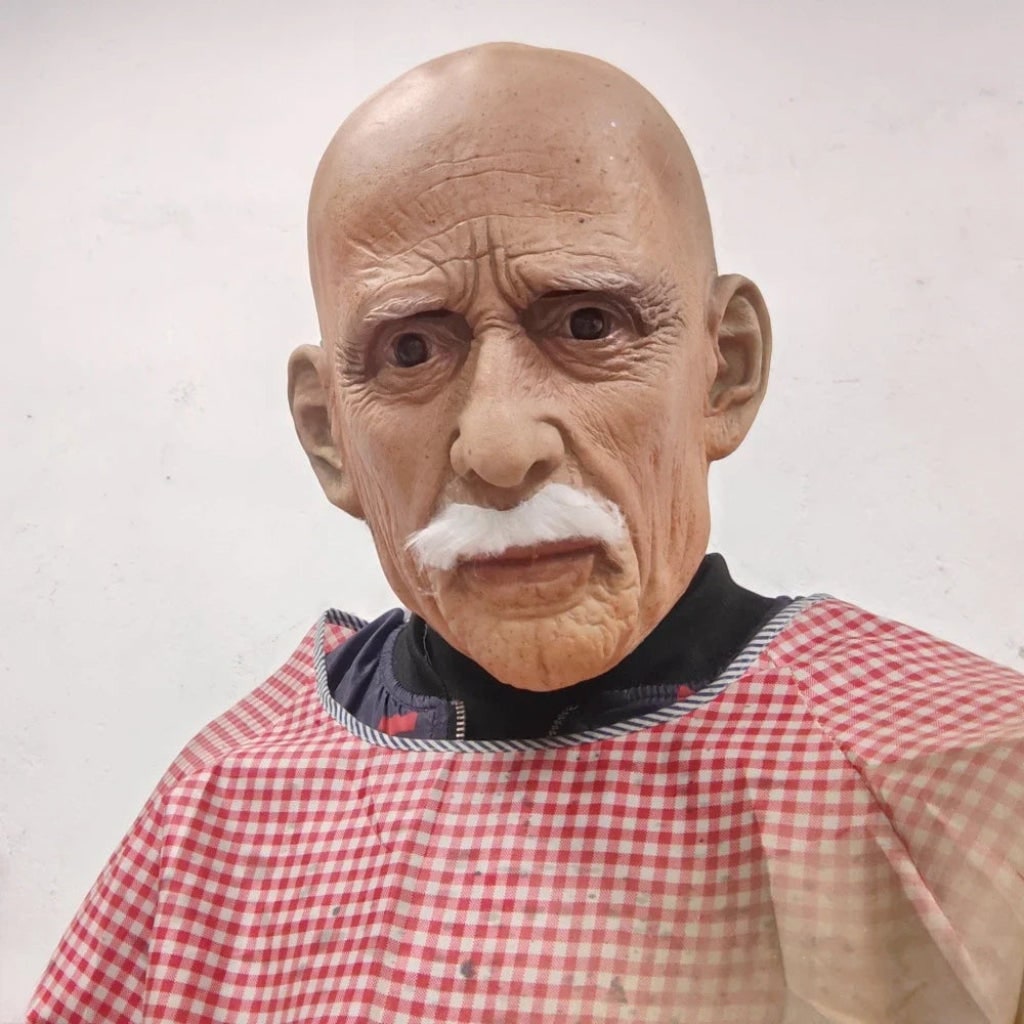 Men's Halloween Costume Mask Old Man with Realistic Latex and White Moustache for Party and Haunted House