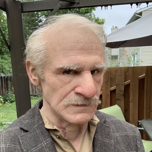 Men's Old Man Mask with Realistic Silicone Chest Bib and Creepy Halloween Details
