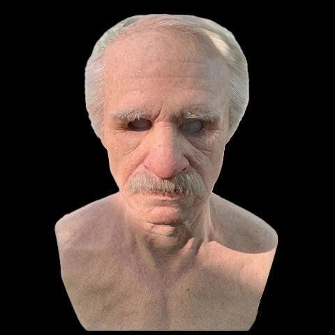 Men's Old Man Mask with Realistic Silicone Chest Bib and Creepy Halloween Details