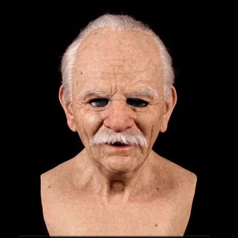 Men's Old Man Mask with Realistic Silicone Chest Bib and Creepy Halloween Details