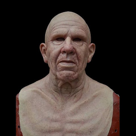 Men's Old Man Mask with Realistic Silicone Chest Bib and Creepy Halloween Details