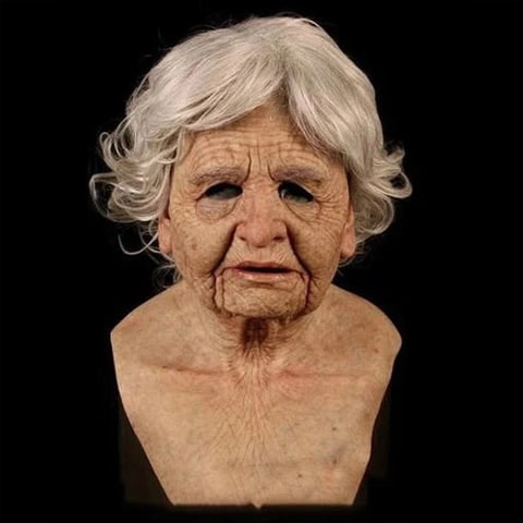Men's Old Man Mask with Realistic Silicone Chest Bib and Creepy Halloween Details