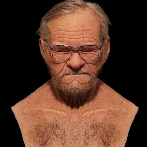 Men's Old Man Mask with Realistic Silicone Chest Bib and Creepy Halloween Details