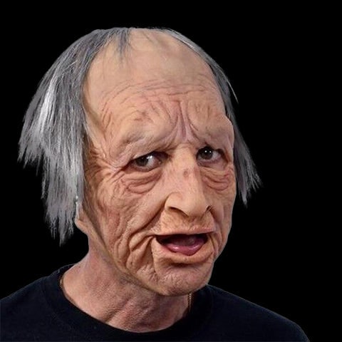Men's Old Man Mask with Realistic Silicone Chest Bib and Creepy Halloween Details