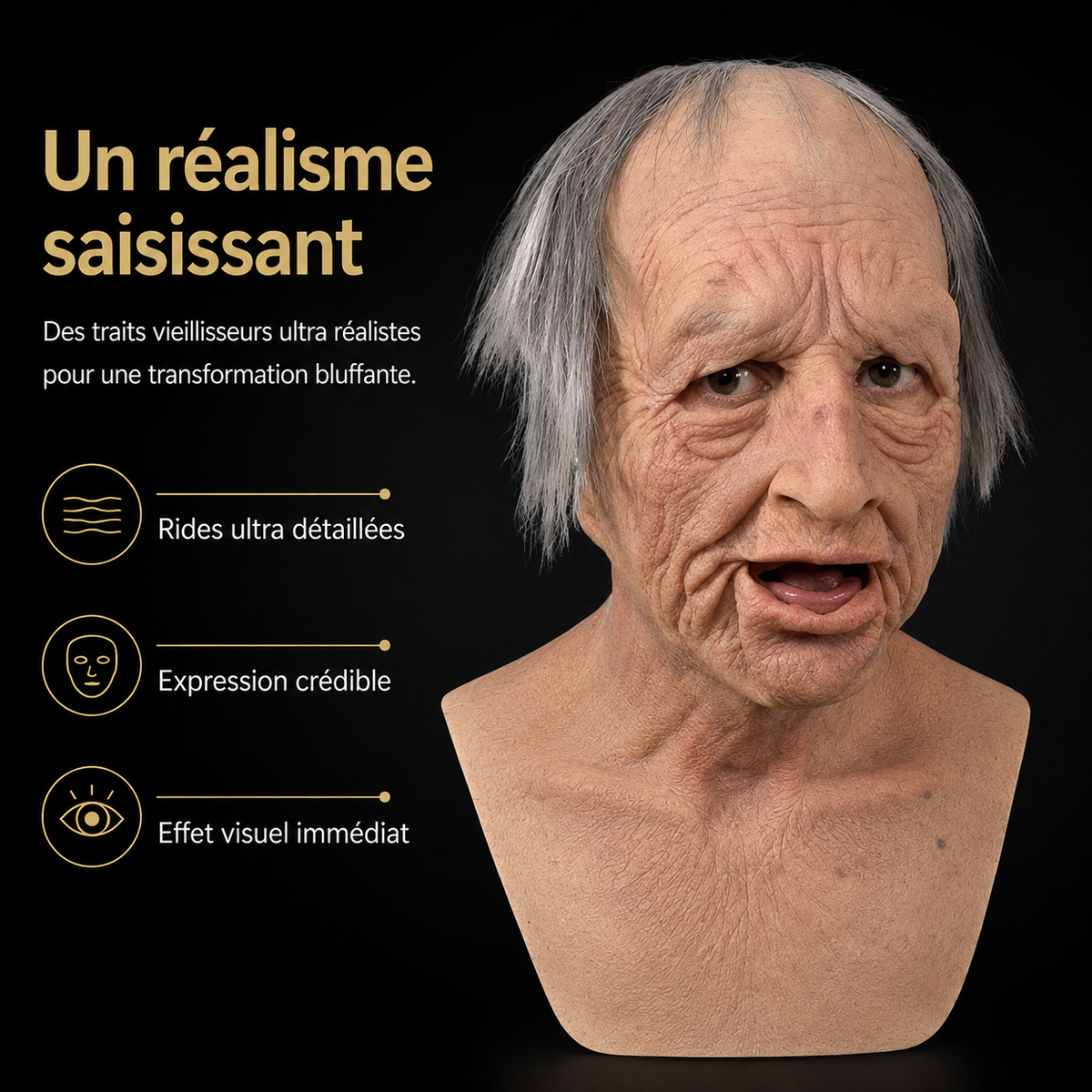 Men's Old Man Mask with Realistic Silicone Chest Bib and Creepy Halloween Details