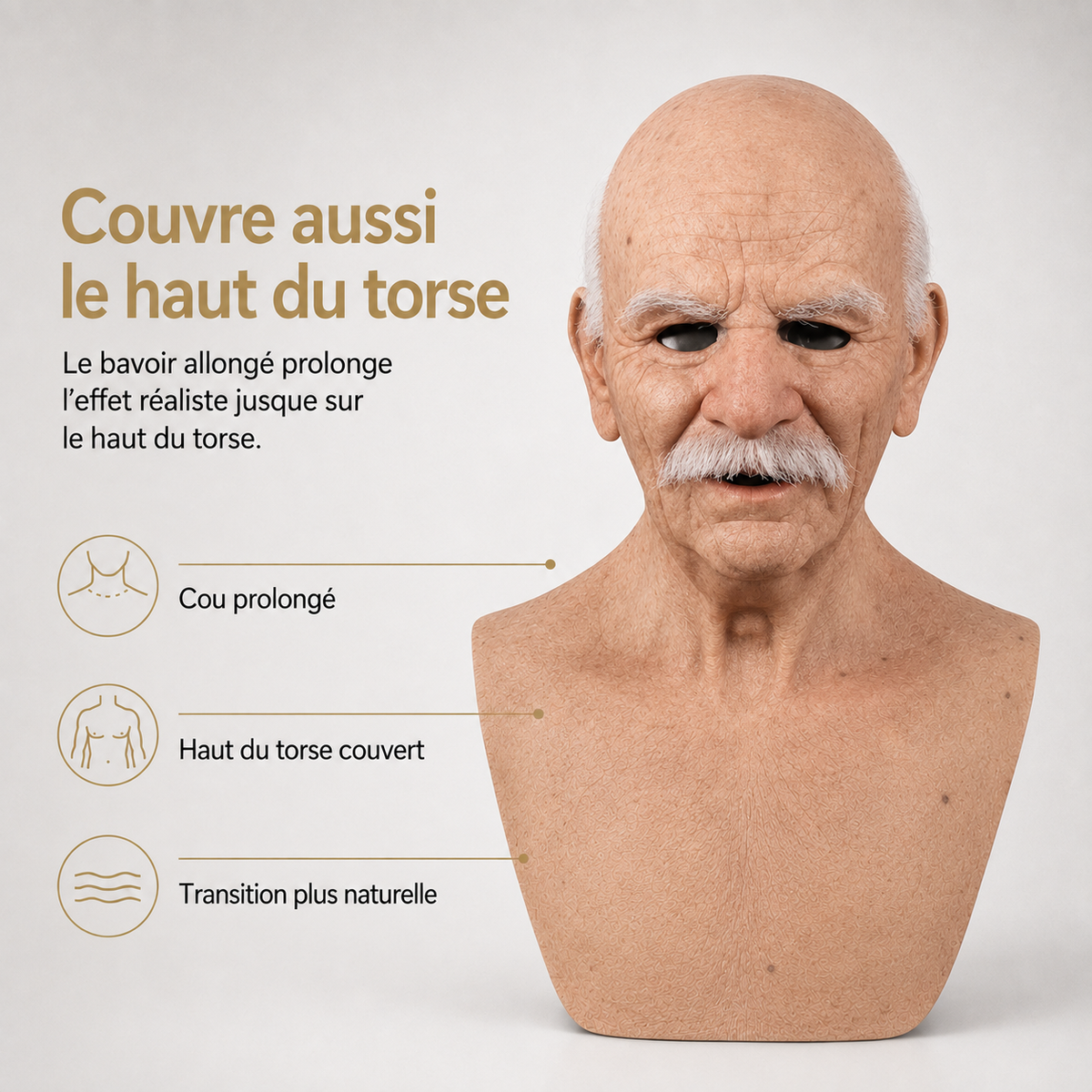 Men's Old Man Mask with Realistic Silicone Chest Bib and Creepy Halloween Details