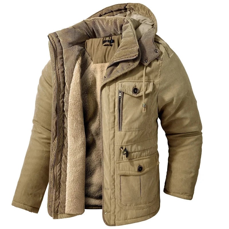 Men's Winter Jacket with Fleece Lining Detachable Hood and Canvas Shell