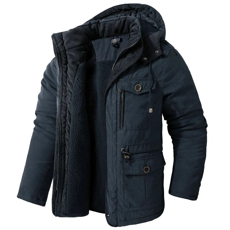 Men's Winter Jacket with Fleece Lining Detachable Hood and Canvas Shell