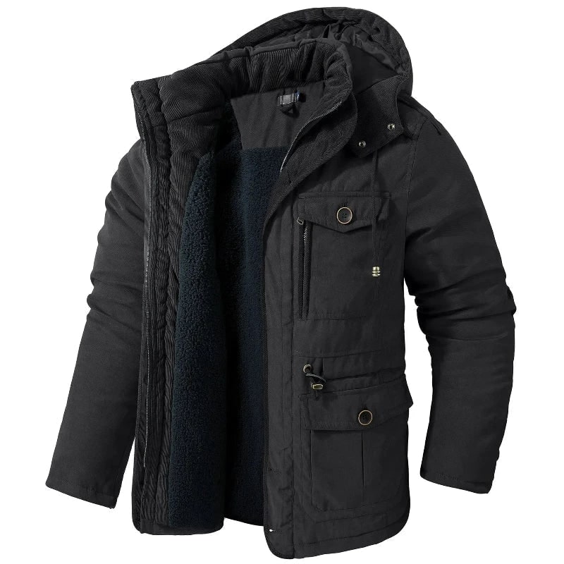 Men's Winter Jacket with Fleece Lining Detachable Hood and Canvas Shell