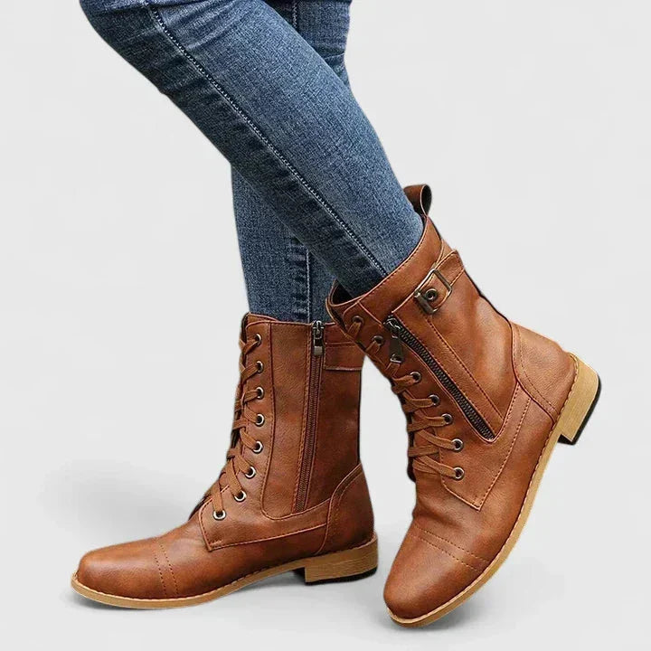 Women's faux leather lace-up ankle boots with side zip