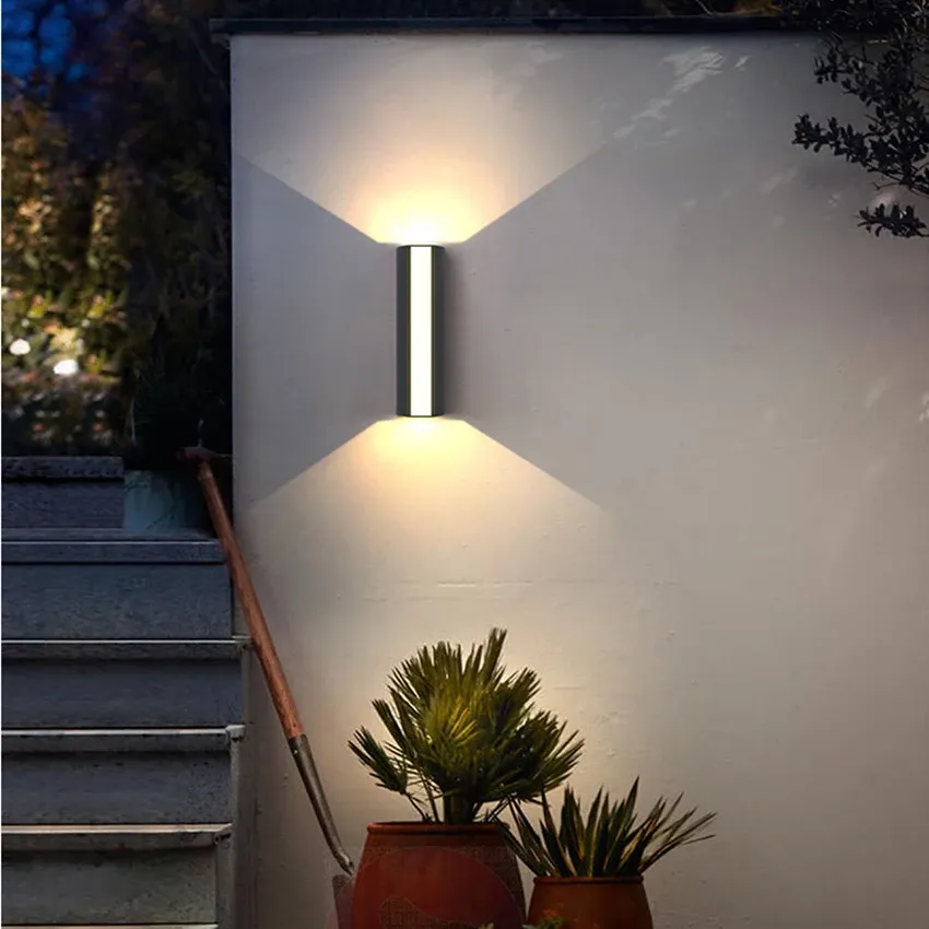 Outdoor Wall Sconce with Up and Down LED Lighting and Modern Architectural Design