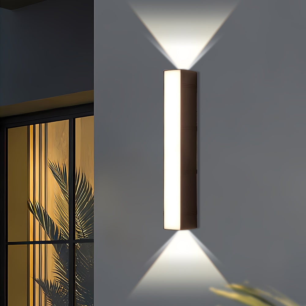 Outdoor Wall Sconce with Up and Down LED Lighting and Modern Architectural Design