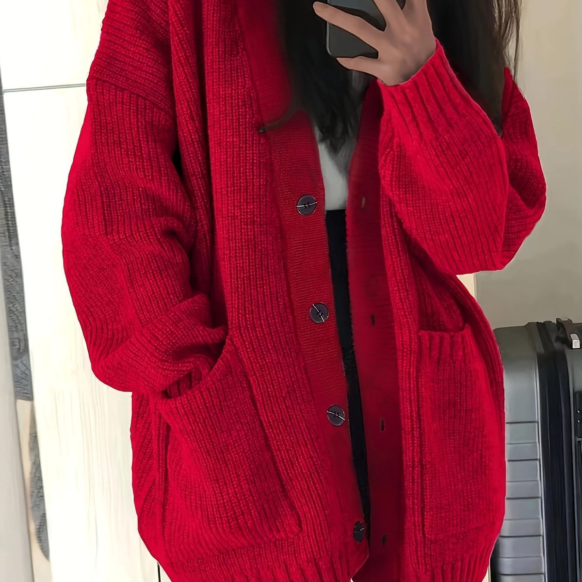 Chunky Knit Oversized Cardigan with Button-Front for Women