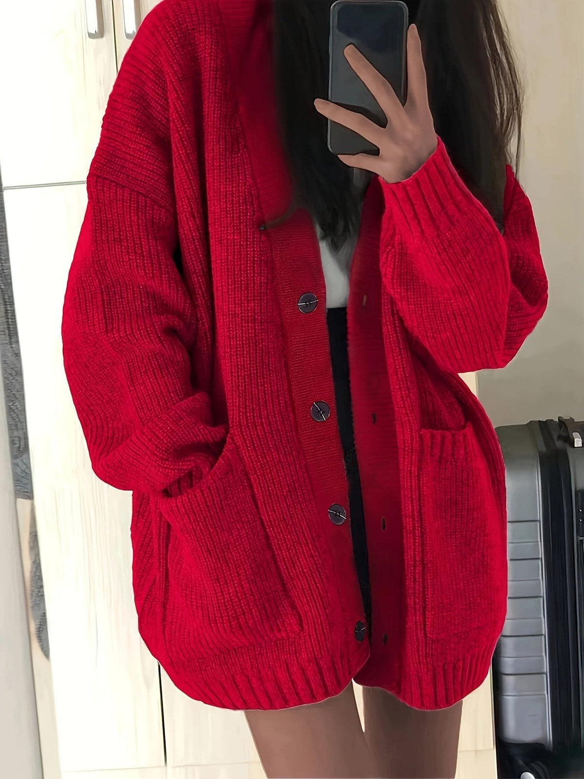 Chunky Knit Oversized Cardigan with Button-Front for Women