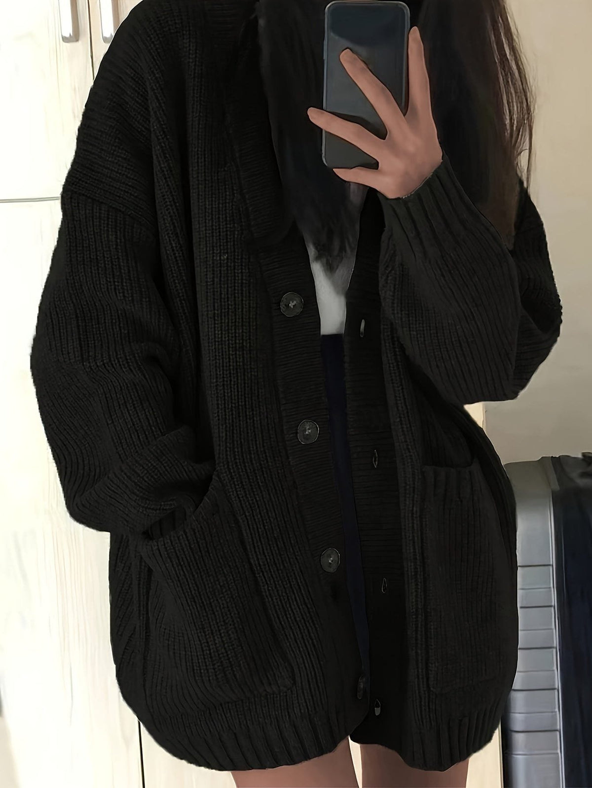 Chunky Knit Oversized Cardigan with Button-Front for Women