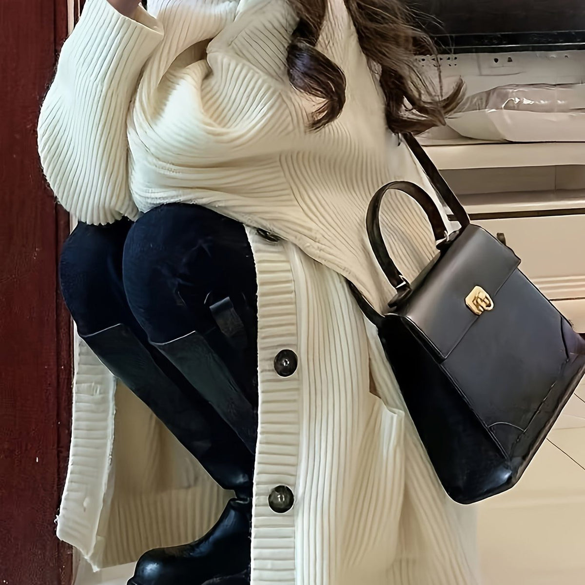 Chunky Knit Oversized Cardigan with Button-Front for Women