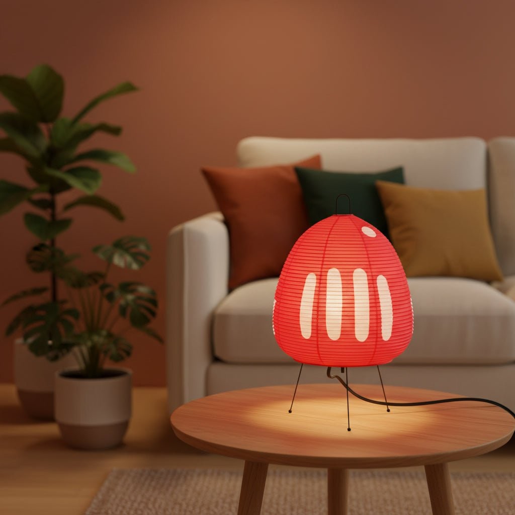 Paper Table Lamp with Tripod Base Japanese Rice Shade and Warm Diffused Light
