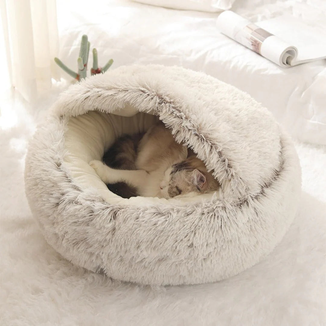 CuddlePaws 2-in-1 Plush Cat Cave with Removable Hood