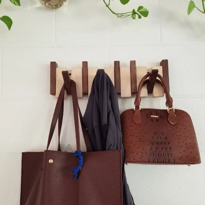 Wall Coat Rack with Foldable Hooks Space-Saving Hallway Storage