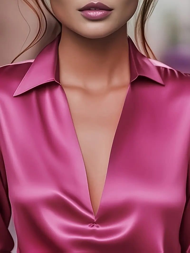 Satin V-Neck Blouse for Women