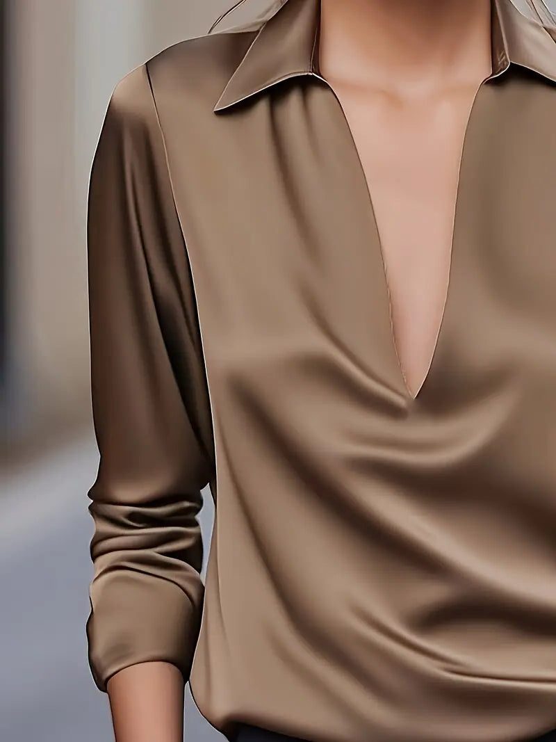 Satin V-Neck Blouse for Women
