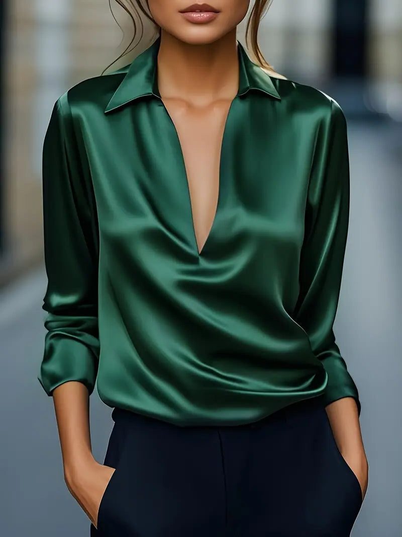 Satin V-Neck Blouse for Women