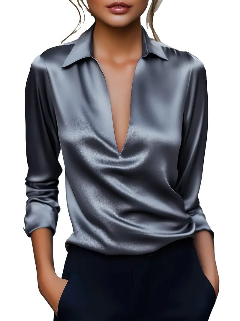 Satin V-Neck Blouse for Women