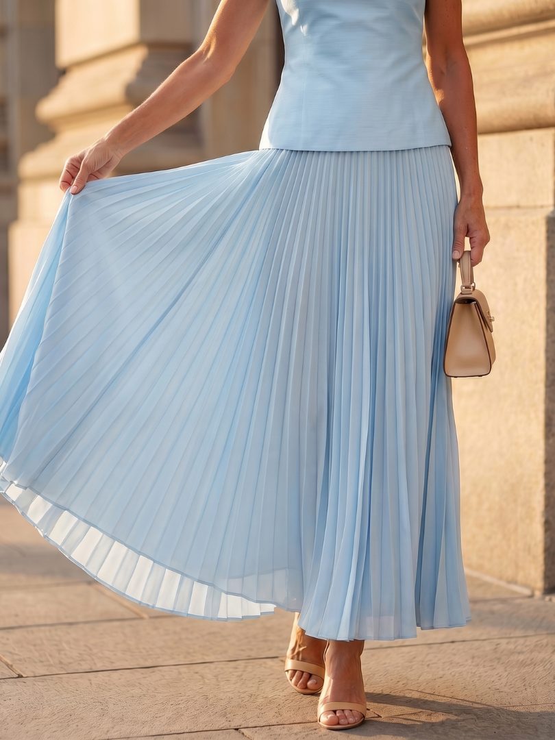 Pleated Midi Skirt Set with Structured Bodice for Women