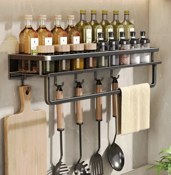 Wall-Mounted Kitchen Organizer Slim Storage Shelf with Towel Holder