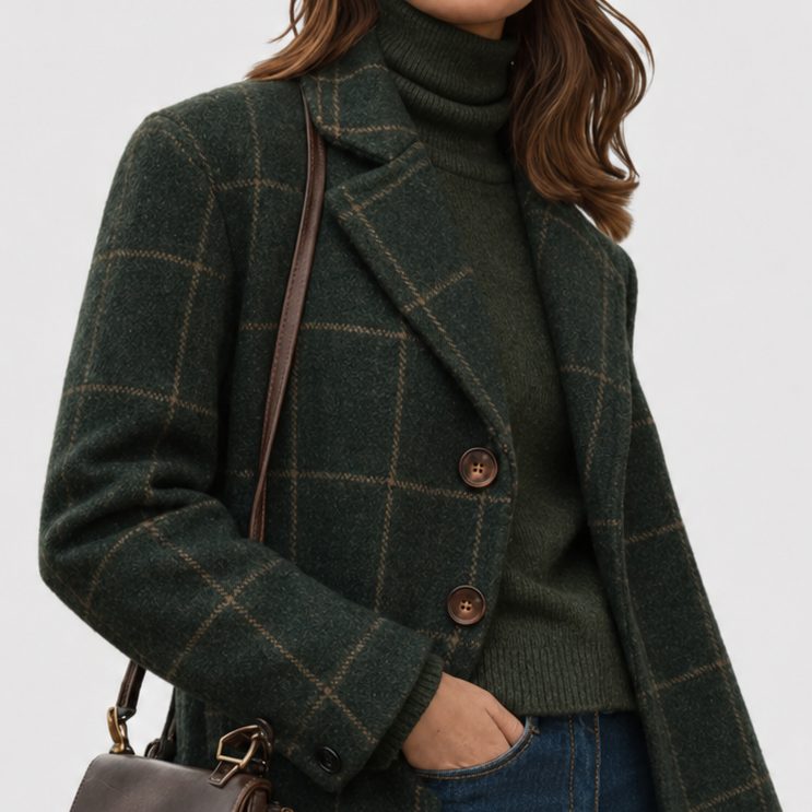 Wool Blend Tailored Long Overcoat for Women