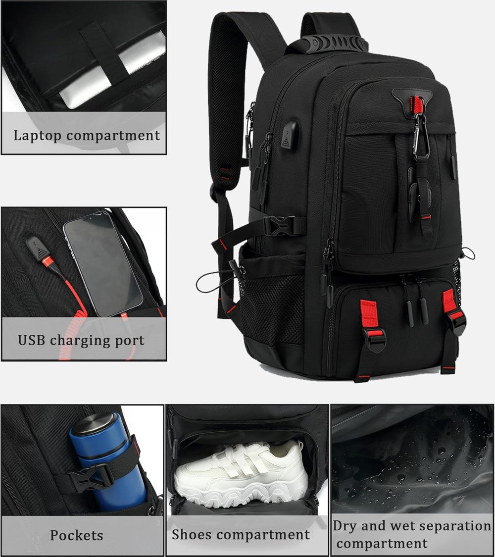 60L Waterproof Travel Laptop Rucksack with USB and Shoe Compartment
