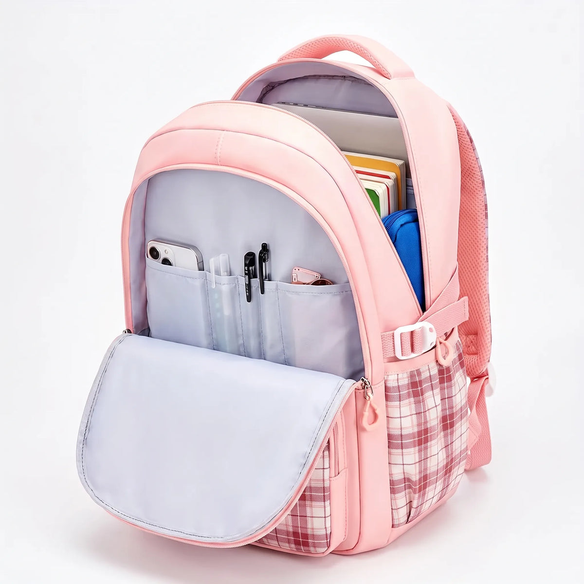 Structured School Rucksack with Checked Accents - Comfort and Style