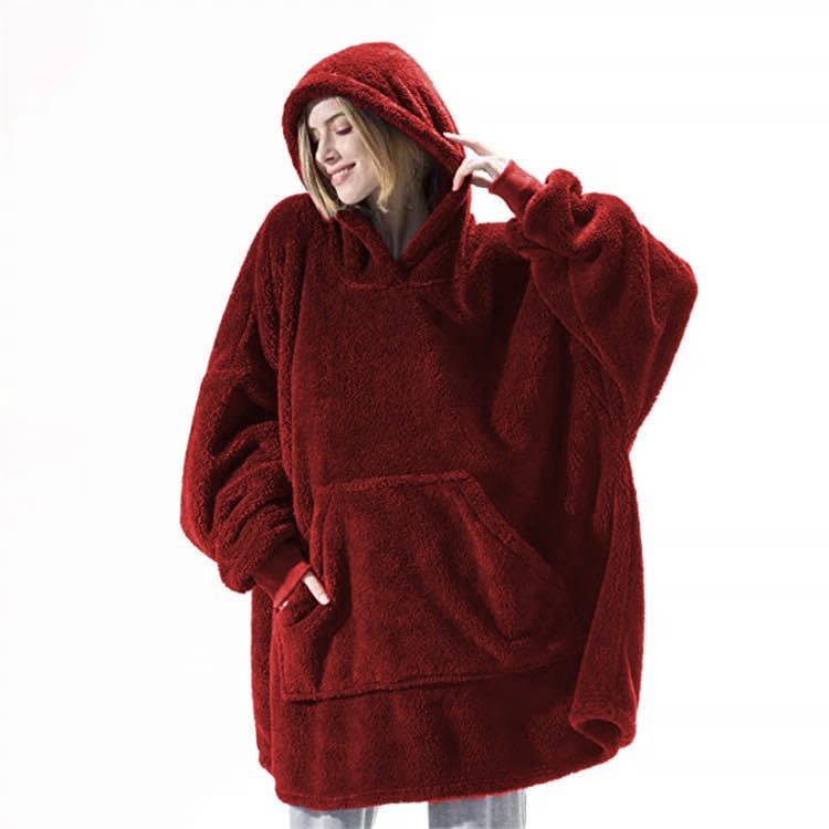 Wearable Blanket Hoodie with Oversized Fleece and Kangaroo Pocket