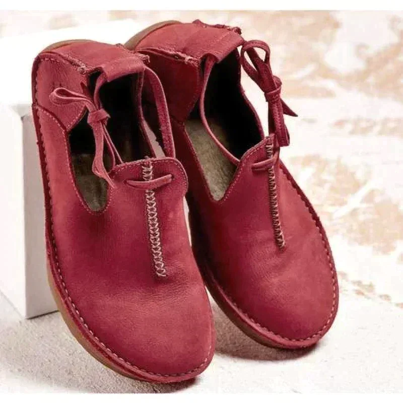 Women's casual suede lace-up flat shoes with decorative stitching