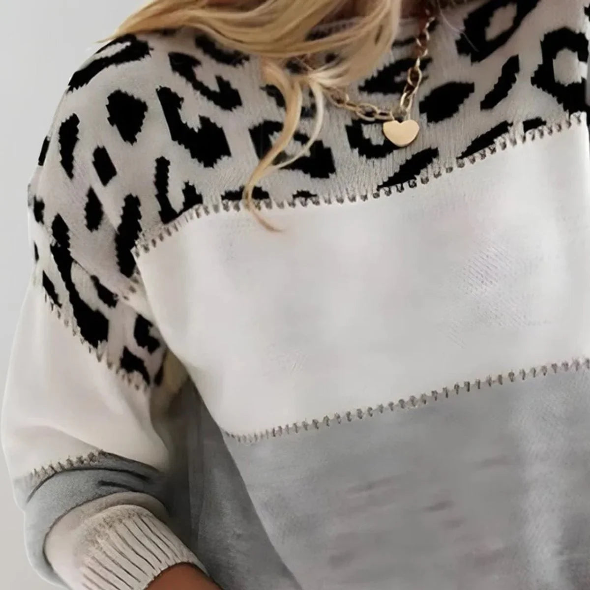 Leopard Print Colourblock Knit Pullover