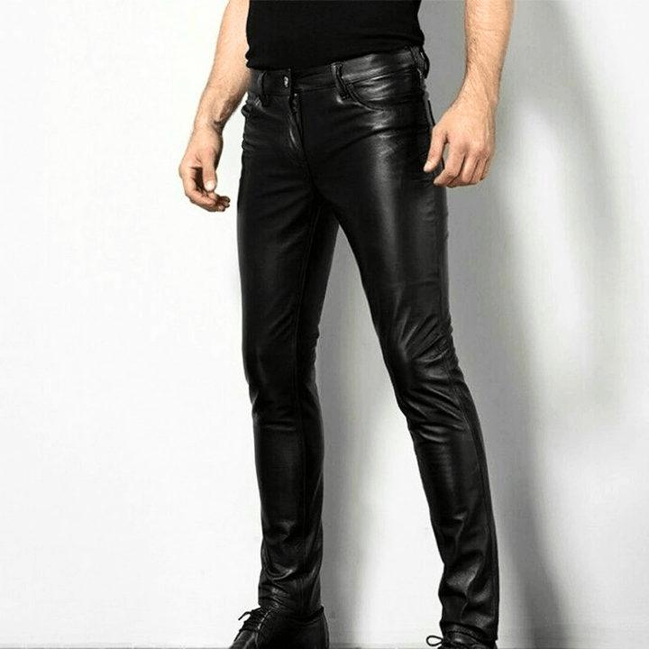 Chic und Stil | Black Faux Leather Pants for Men Trendy Design